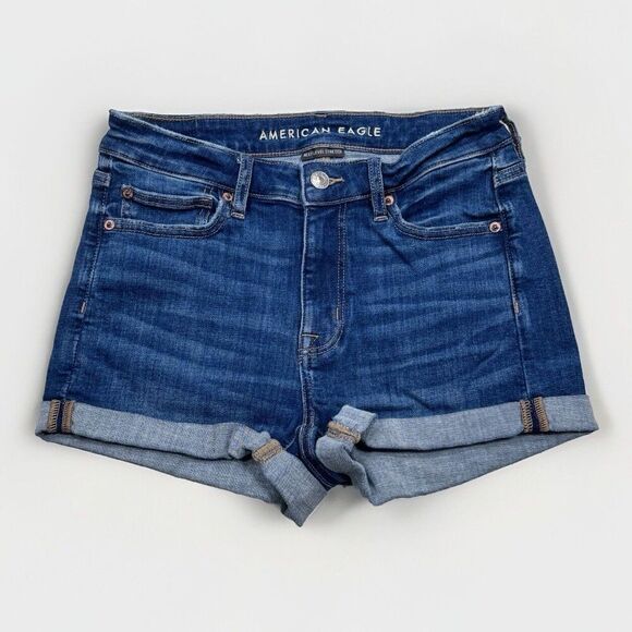 American Eagle Shorts Womens 4 High V Rise Shortie Cuffed Blue Measures W27 - Picture 1 of 7